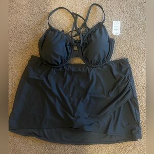 Time & Tru Swimsuit Tankini Bikini Set Swim skirt Black